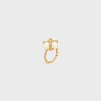 Les Perles Celine Ring in Strass, Resin Pearls and Brass with Gold Finish