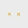 Les Perles Celine Studs in Strass, Resin Pearls and Brass with Gold Finish Les Perles Celine Studs in Strass, Resin Pearls and Brass with Gold Finish
