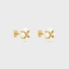 Les Perles Celine Studs in Strass, Resin Pearls and Brass with Gold Finish Les Perles Celine Studs in Strass, Resin Pearls and Brass with Gold Finish