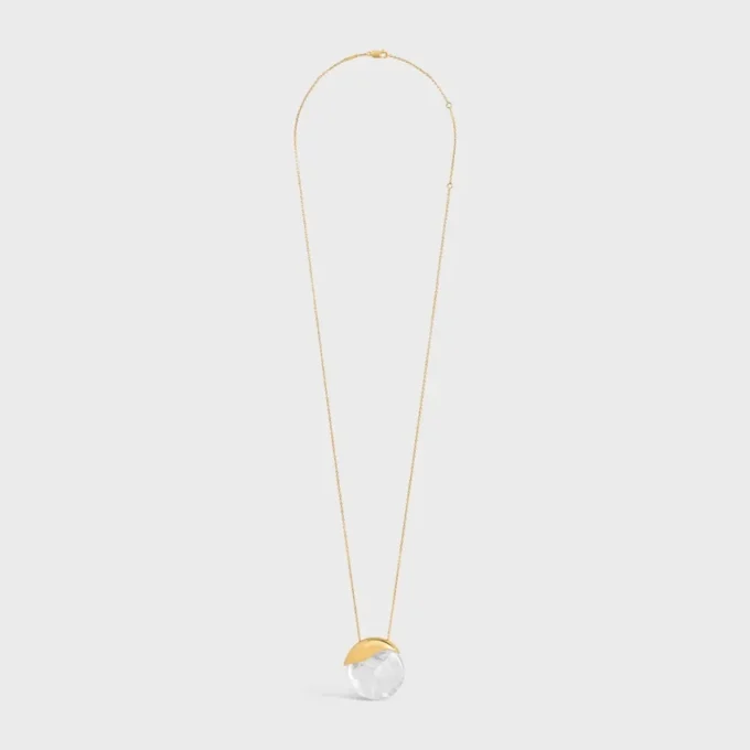 Les Pierres Celine Necklace in Rock Crystal and Brass with Gold Finish