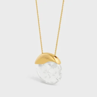 Les Pierres Celine Necklace in Rock Crystal and Brass with Gold Finish