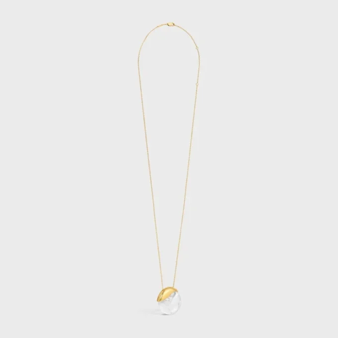 Les Pierres Celine Necklace in Rock Crystal and Brass with Gold Finish