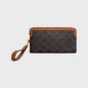Long Pouch with Strap in Triomphe Canvas and Calfskin Long Pouch with Strap in Triomphe Canvas and Calfskin