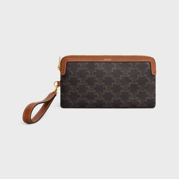 Long Pouch with Strap in Triomphe Canvas and Calfskin Long Pouch with Strap in Triomphe Canvas and Calfskin