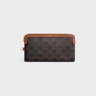 Long Pouch with Strap in Triomphe Canvas and Calfskin