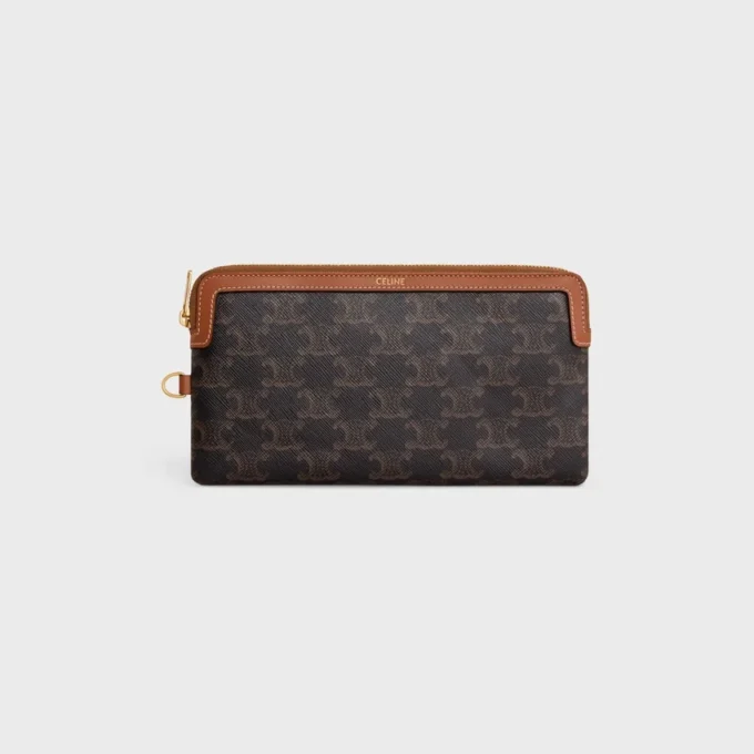 Long Pouch with Strap in Triomphe Canvas and Calfskin Long Pouch with Strap in Triomphe Canvas and Calfskin