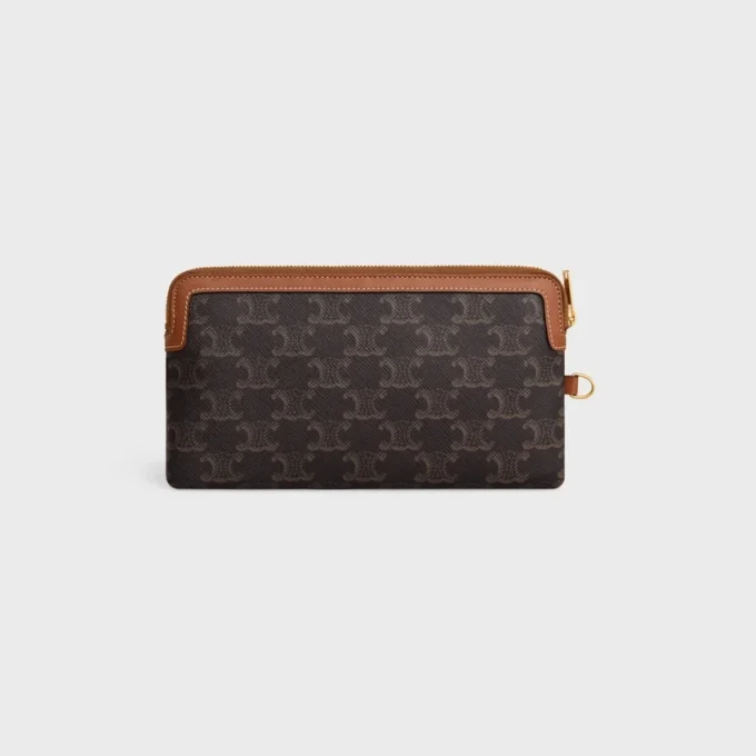 Long Pouch with Strap in Triomphe Canvas and Calfskin Long Pouch with Strap in Triomphe Canvas and Calfskin