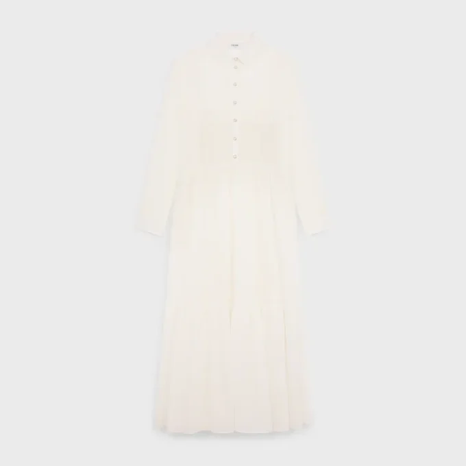 Long Shirt Dress in Cotton Silk Crepon