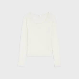 Long-Sleeved Top in Ribbed Cotton and Silk