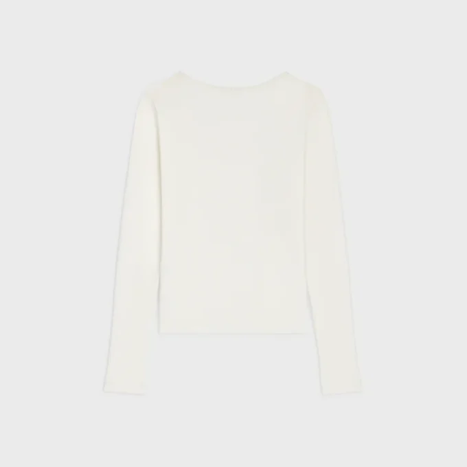 Long-Sleeved Top in Ribbed Cotton and Silk Long-Sleeved Top in Ribbed Cotton and Silk