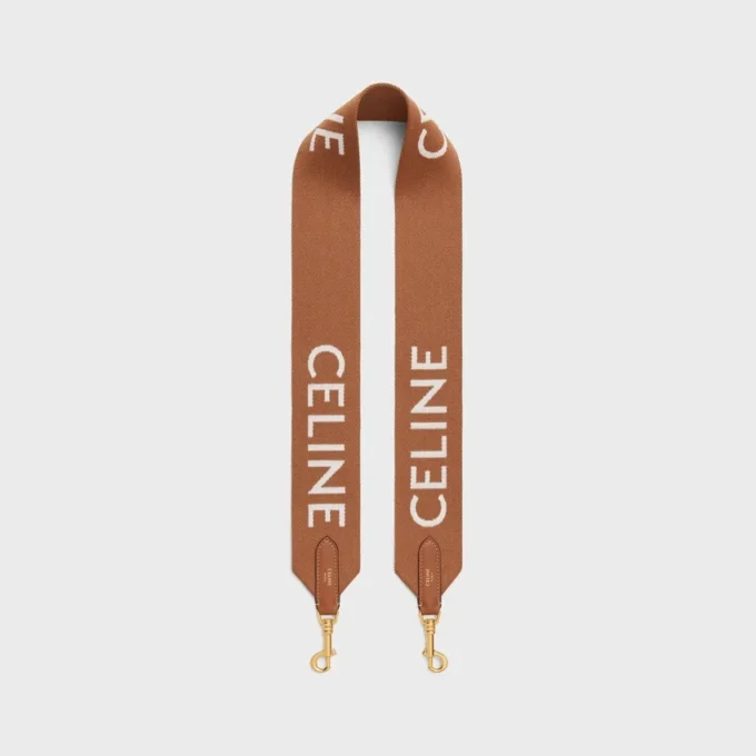 Long Strap in Wool with Celine Jacquard with Gold Finishing Long Strap in Wool with Celine Jacquard with Gold Finishing
