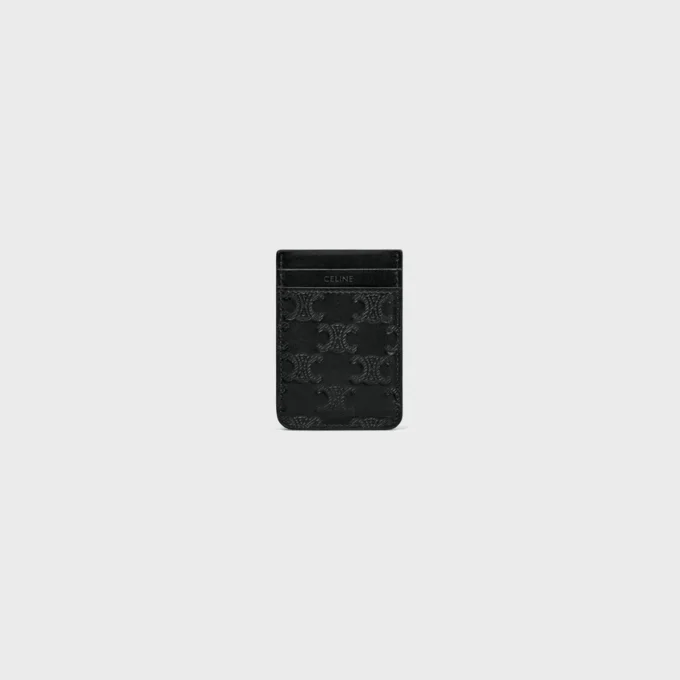 Magnet Card Holder in Calfskin with Triomphe Embossed