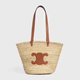 Medium Celine Classic Panier in Palm Leaves and Calfskin
