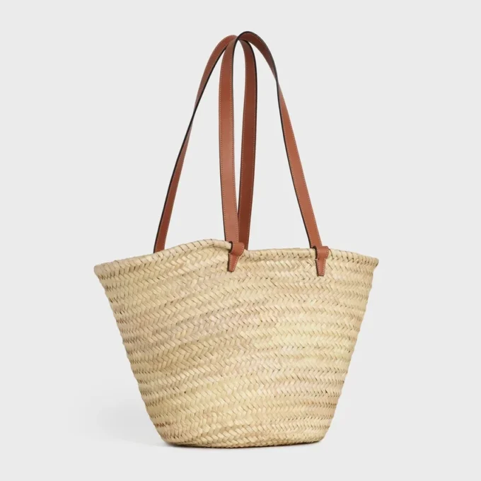 Medium Celine Classic Panier in Palm Leaves and Calfskin Medium Celine Classic Panier in Palm Leaves and Calfskin