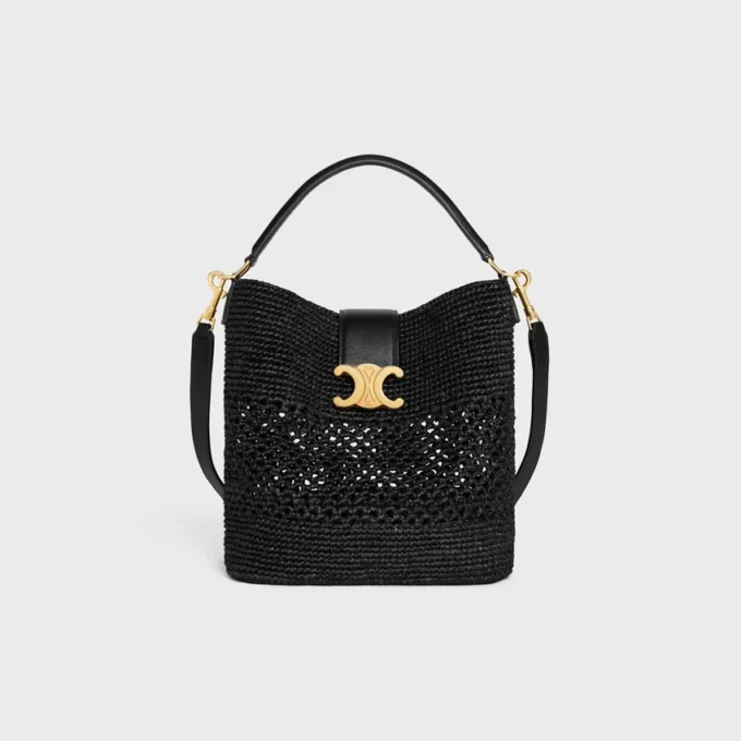 Medium Louise Bucket in Raffia and Calfskin