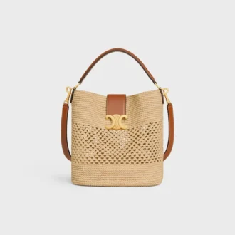 Medium Louise Bucket in Raffia and Calfskin