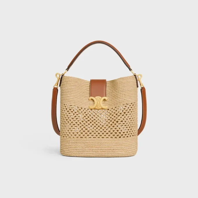 Medium Louise Bucket in Raffia and Calfskin Medium Louise Bucket in Raffia and Calfskin