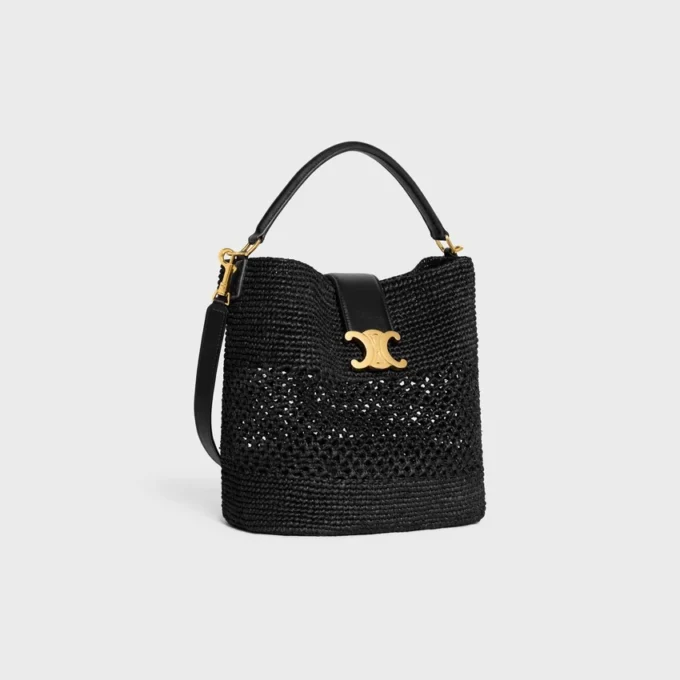Medium Louise Bucket in Raffia and Calfskin