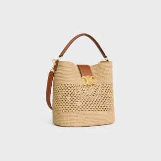 Medium Louise Bucket in Raffia and Calfskin