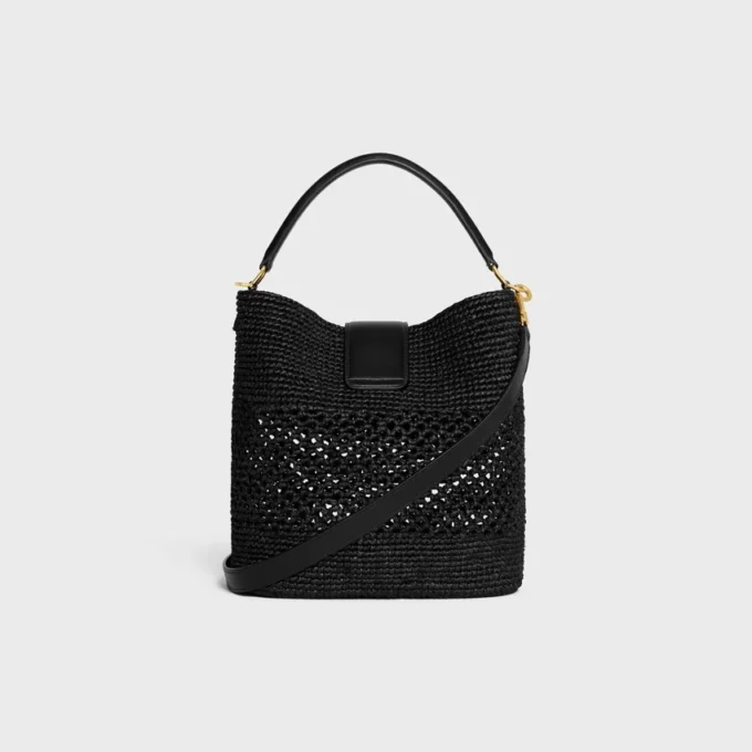 Medium Louise Bucket in Raffia and Calfskin