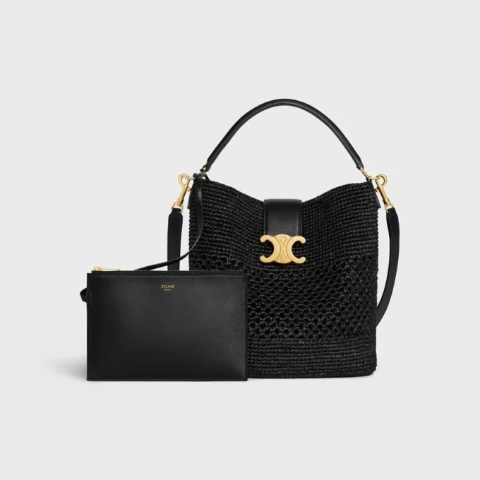 Medium Louise Bucket in Raffia and Calfskin
