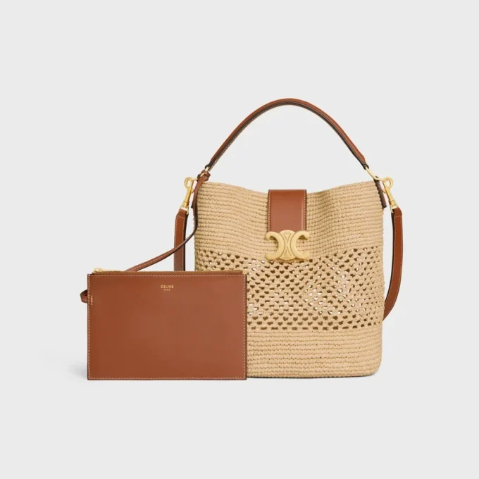 Medium Louise Bucket in Raffia and Calfskin Medium Louise Bucket in Raffia and Calfskin