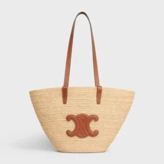 Medium Supple Celine Classic Panier in Raffia and Calfskin