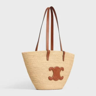 Medium Supple Celine Classic Panier in Raffia and Calfskin