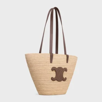 Medium Supple Celine Classic Panier in Raffia and Calfskin