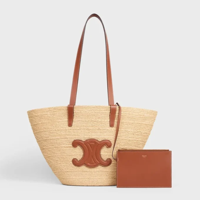 Medium Supple Celine Classic Panier in Raffia and Calfskin Medium Supple Celine Classic Panier in Raffia and Calfskin