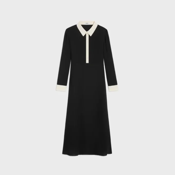 Midi Polo Dress in Viscose Georgette