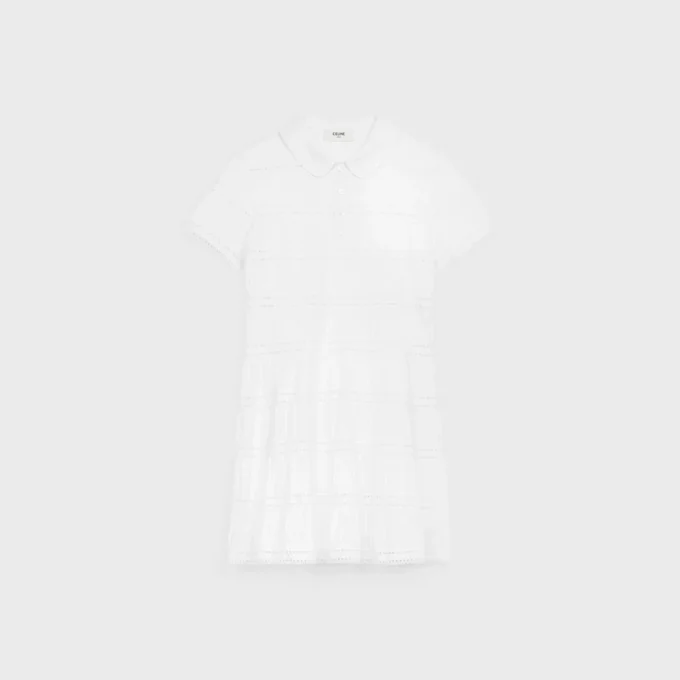 Mini Dress with Embroidered Trims in Cotton Batiste