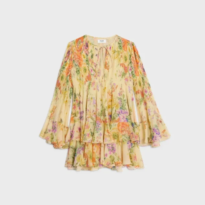 Mini Pleated Dress in Silk Georgette