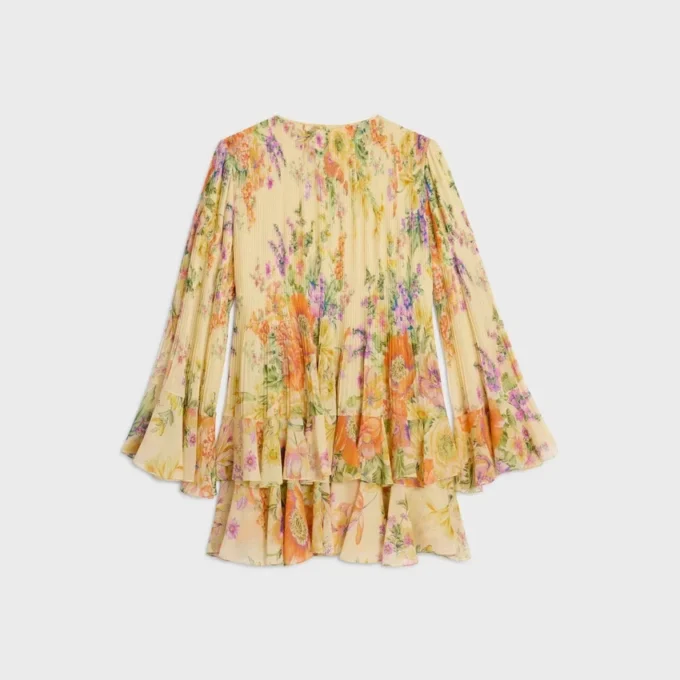 Mini Pleated Dress in Silk Georgette