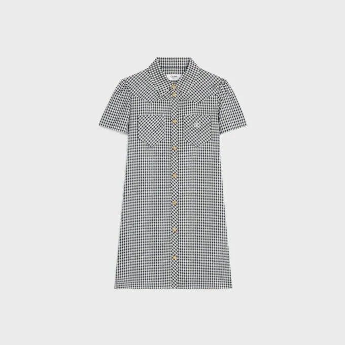 Mini Shirt Dress in Vichy Silk Mini Shirt Dress in Vichy Silk