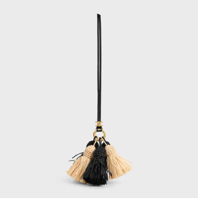 Multi Pompon Charm in Raffia and Smooth Lambskin Multi Pompon Charm in Raffia and Smooth Lambskin