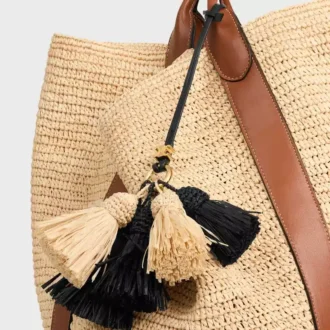 Multi Pompon Charm in Raffia and Smooth Lambskin