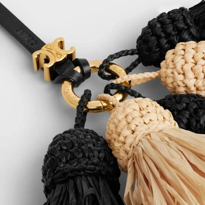 Multi Pompon Charm in Raffia and Smooth Lambskin Multi Pompon Charm in Raffia and Smooth Lambskin