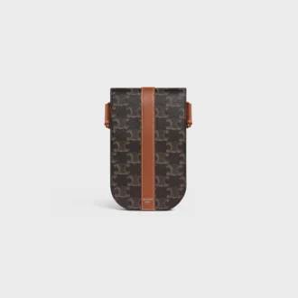Phone Pouch with Flap in Triomphe Canvas and Calfskin