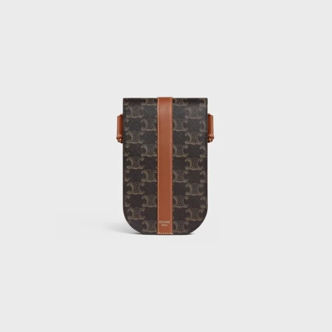 Phone Pouch with Flap in Triomphe Canvas and Calfskin Phone Pouch with Flap in Triomphe Canvas and Calfskin