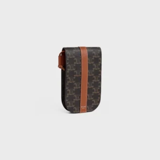 Phone Pouch with Flap in Triomphe Canvas and Calfskin