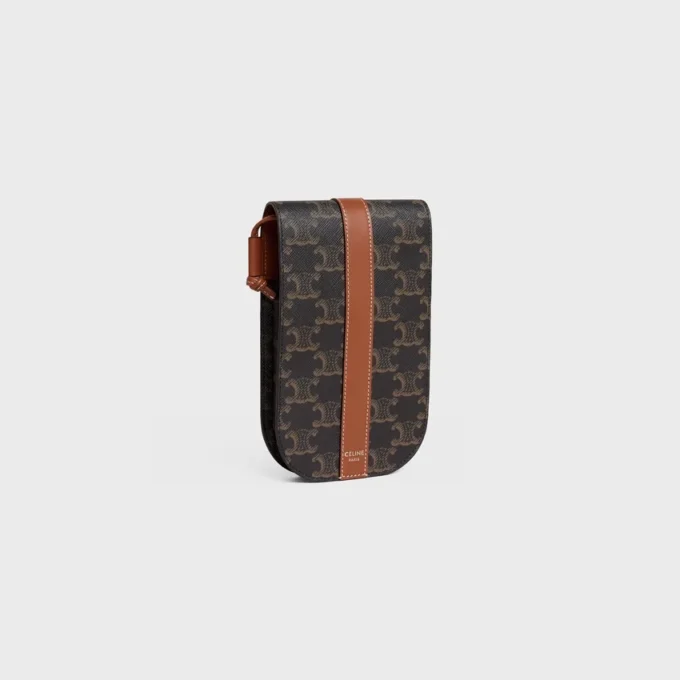 Phone Pouch with Flap in Triomphe Canvas and Calfskin Phone Pouch with Flap in Triomphe Canvas and Calfskin