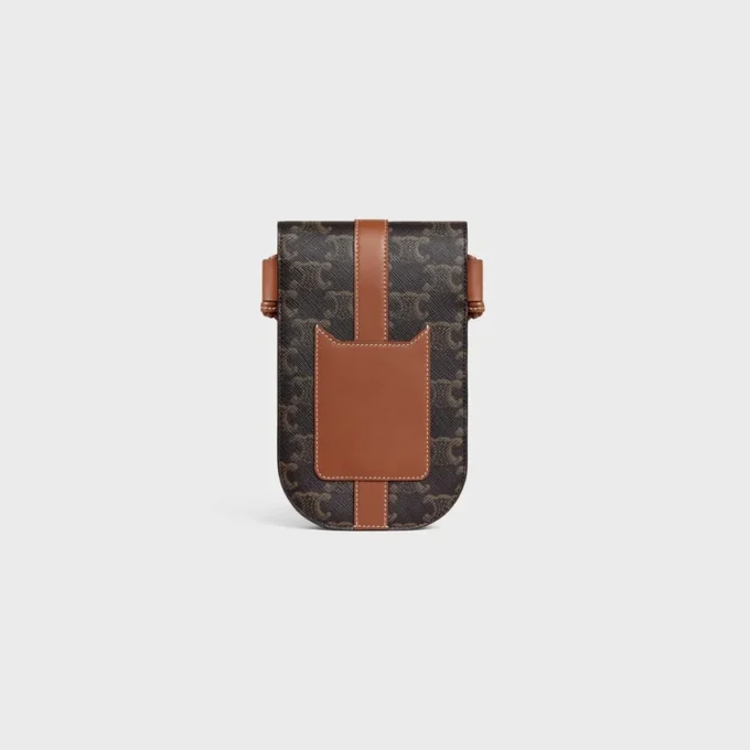 Phone Pouch with Flap in Triomphe Canvas and Calfskin Phone Pouch with Flap in Triomphe Canvas and Calfskin