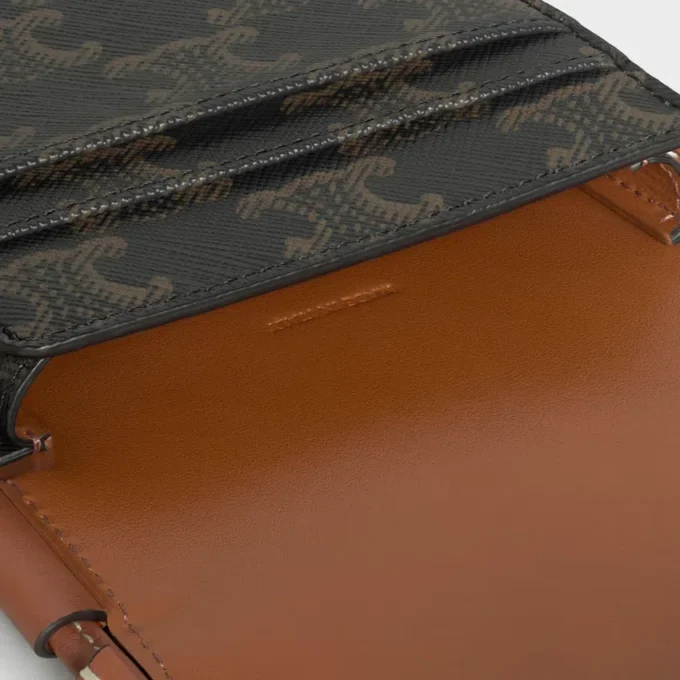Phone Pouch with Flap in Triomphe Canvas and Calfskin Phone Pouch with Flap in Triomphe Canvas and Calfskin