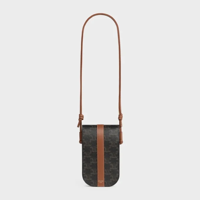 Phone Pouch with Flap in Triomphe Canvas and Calfskin Phone Pouch with Flap in Triomphe Canvas and Calfskin