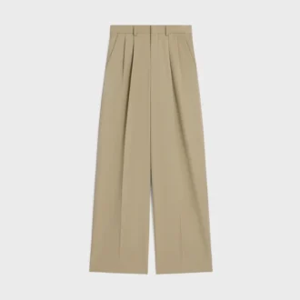 Pleated Trousers in Cotton and Wool Gabardine