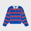Polo Sweater in Brushed Striped Cotton Polo Sweater in Brushed Striped Cotton