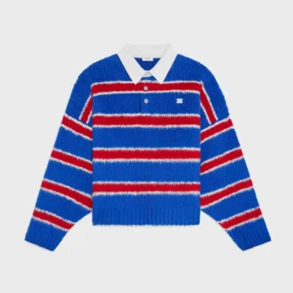 Polo Sweater in Brushed Striped Cotton Polo Sweater in Brushed Striped Cotton