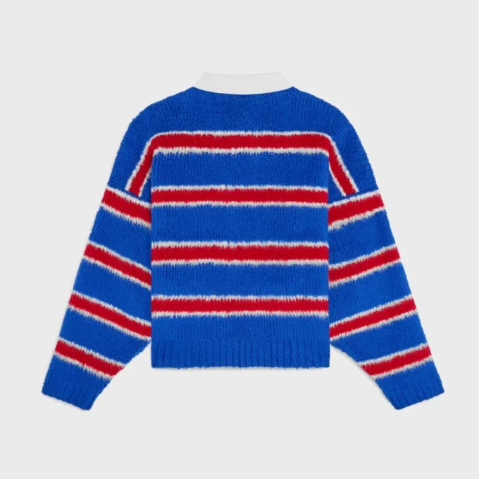 Polo Sweater in Brushed Striped Cotton Polo Sweater in Brushed Striped Cotton
