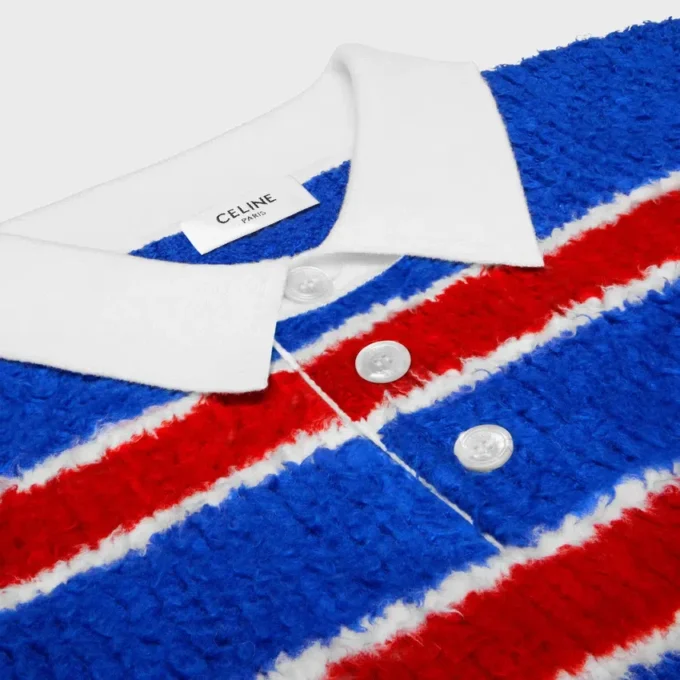 Polo Sweater in Brushed Striped Cotton Polo Sweater in Brushed Striped Cotton